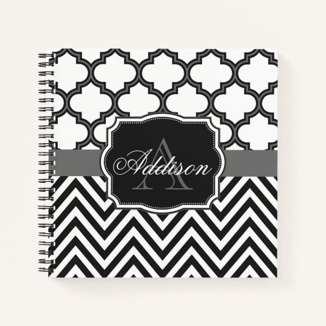 Cuaderno Quatrefoil Chevron Monograma (Anverso)