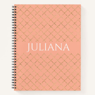 Cuaderno Quatrefoil de oro de coral rosa de bonito personal