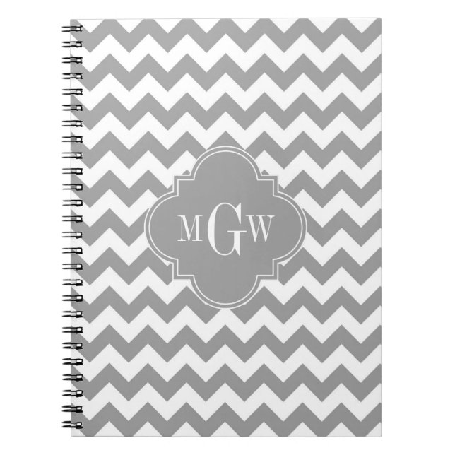 Cuaderno Quatrefoil Gris Chevron Dk Quatrefoil 3 Monograma (Frente)