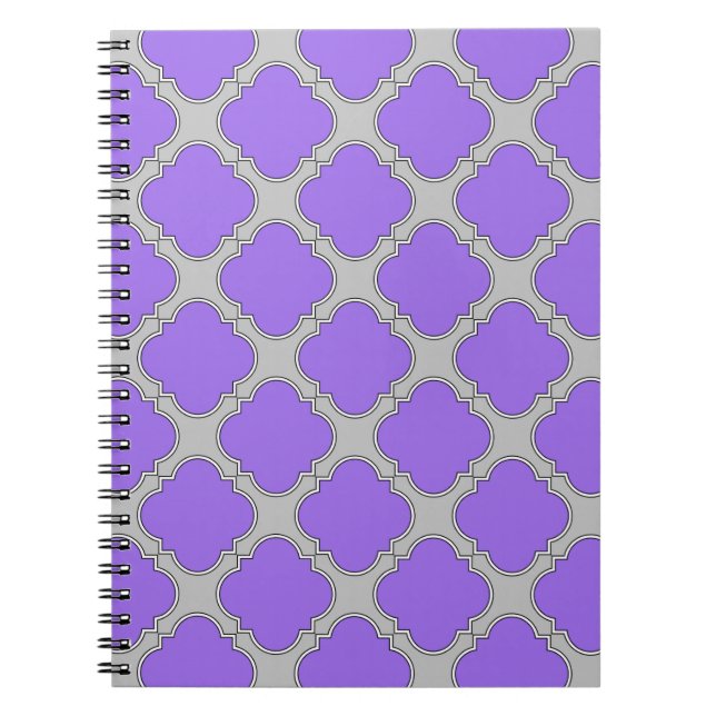 Cuaderno Quatrefoil púrpura y gris (Frente)