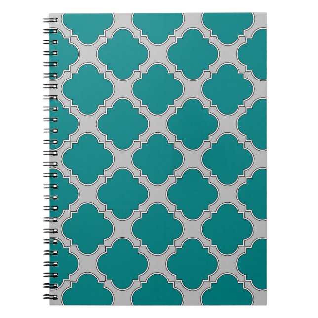 Cuaderno Quatrefoil verde azulado y gris (Frente)