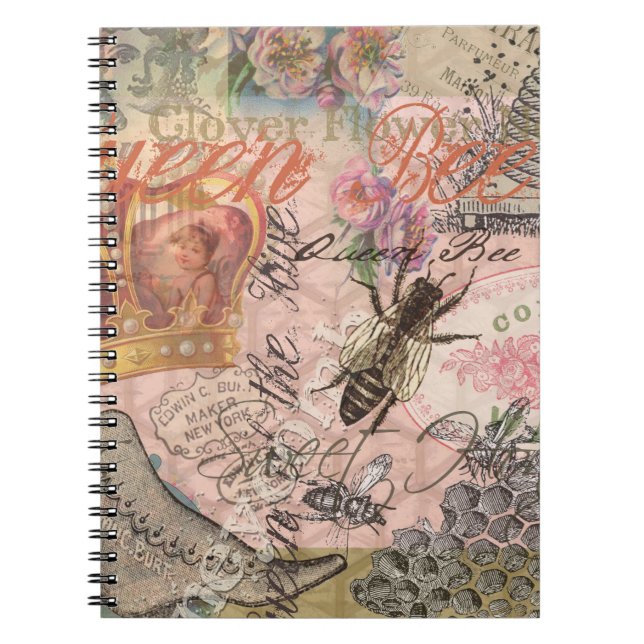 Cuaderno Queen Bee Vintage Hermoso Collage (Frente)