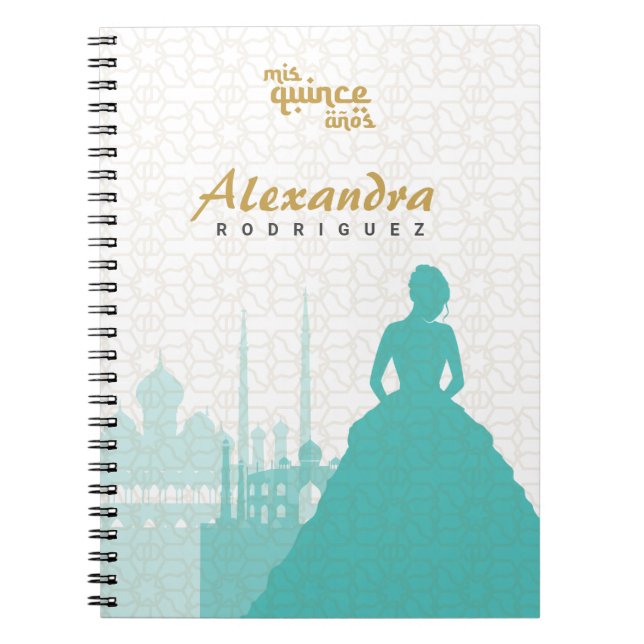 Cuaderno Quinceañera árabe de oro y turquesa (Frente)