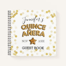 Quinceañera Guestbook Gold Balloons Confetti
