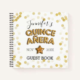 Cuaderno Quinceañera Guestbook Gold Balloons Confetti