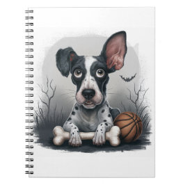 Cuaderno Quirky Halloween Pup: Perro visto con baloncesto
