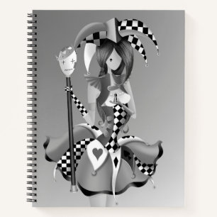 Cuaderno Quirky Jester y Puppet King gris monocromo