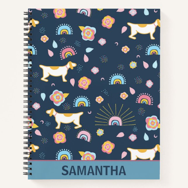 Cuaderno Quirky Perro Cute Patrón Arcoiris Azul Personaliza (Anverso)