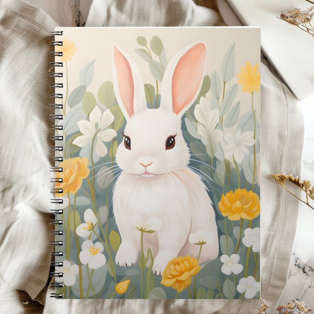Cuaderno Rabbit blanco entre las flores de primavera (Subido por el creador)