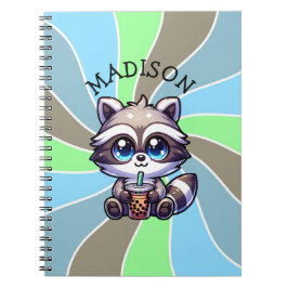 Cuaderno Raccón kawaii con té de burbuja personalizado