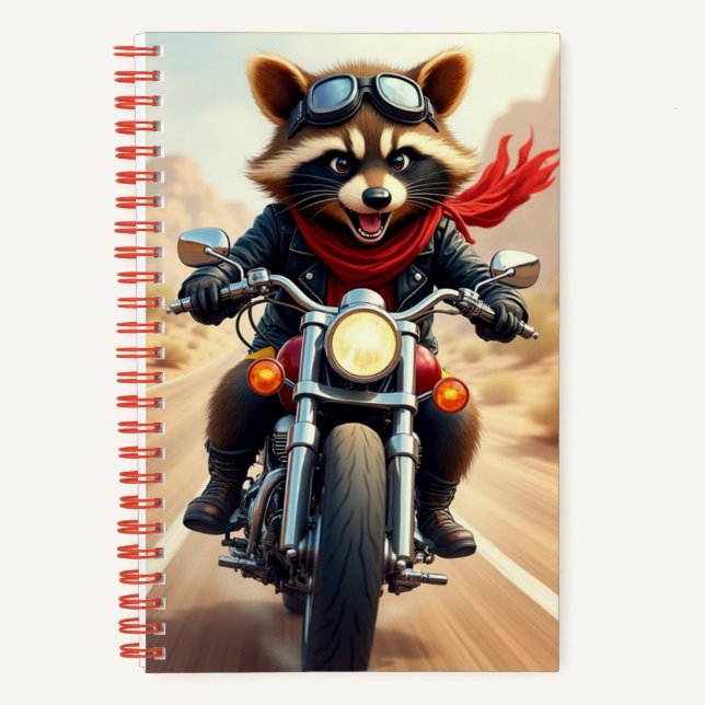 Cuaderno Raccoon Biker, autora Natasha Us (Anverso)