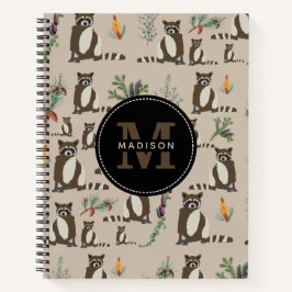 Cuaderno Raccoon corto en monograma de patrón de bosque de 