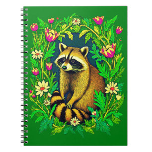 Cuaderno Raccoon en medio del Jardín de Flores Silvestres
