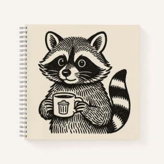 Cuaderno Raccoon Holding a Coffee Cup Funny Trash Panda