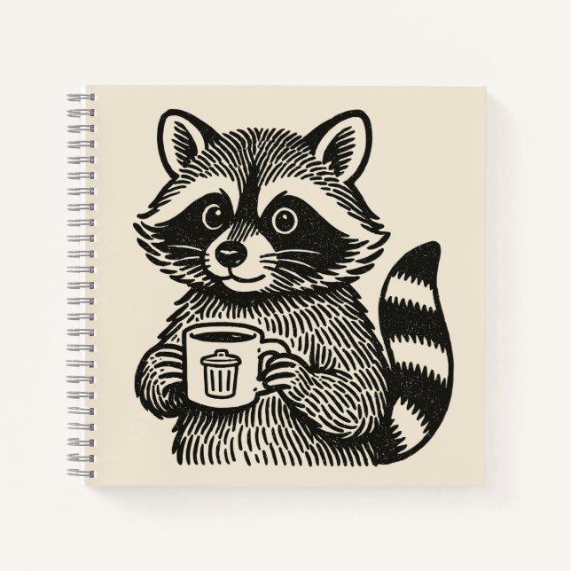 Cuaderno Raccoon Holding a Coffee Cup Funny Trash Panda (Anverso)