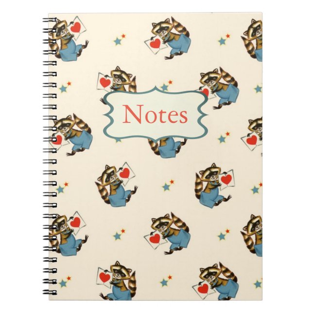Cuaderno Raccoon Valentine retro con carta de amor (Frente)
