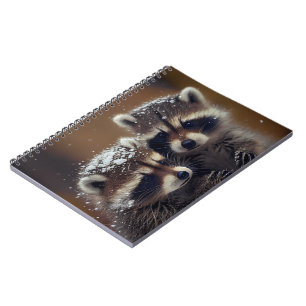 Cuaderno Raccoons de bebé se apiñan en la nieve en caída