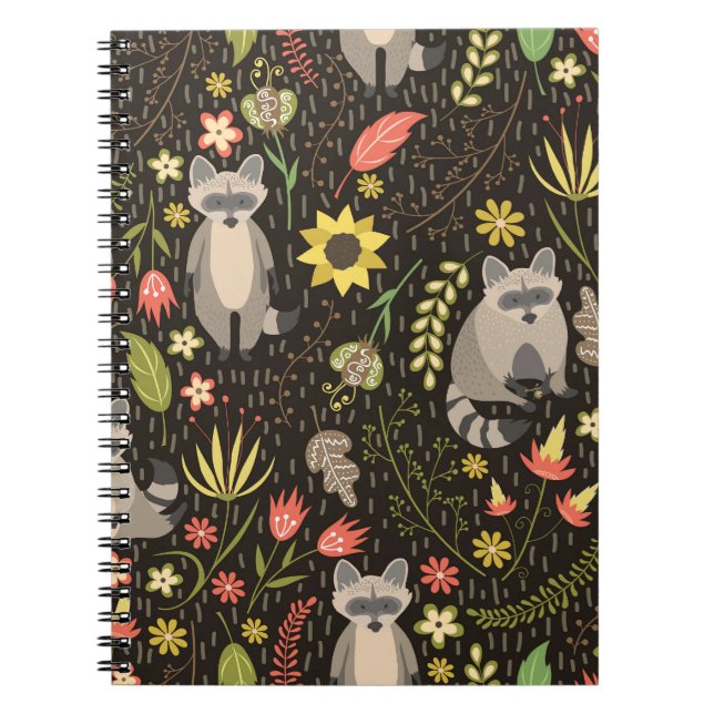 Cuaderno Raccoons Funny Patrón de Ilustracion Vintage (Frente)