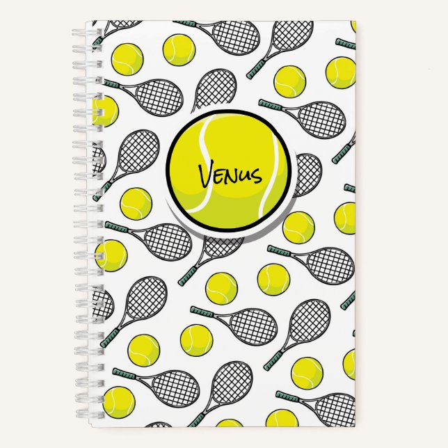 Cuaderno Racquet de bolas de tenis NOMBRE blanco amarillo (Anverso)