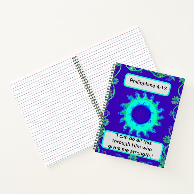 Cuaderno Radiancia floral: Philippians 4:13 cielo azul y so (Interior)