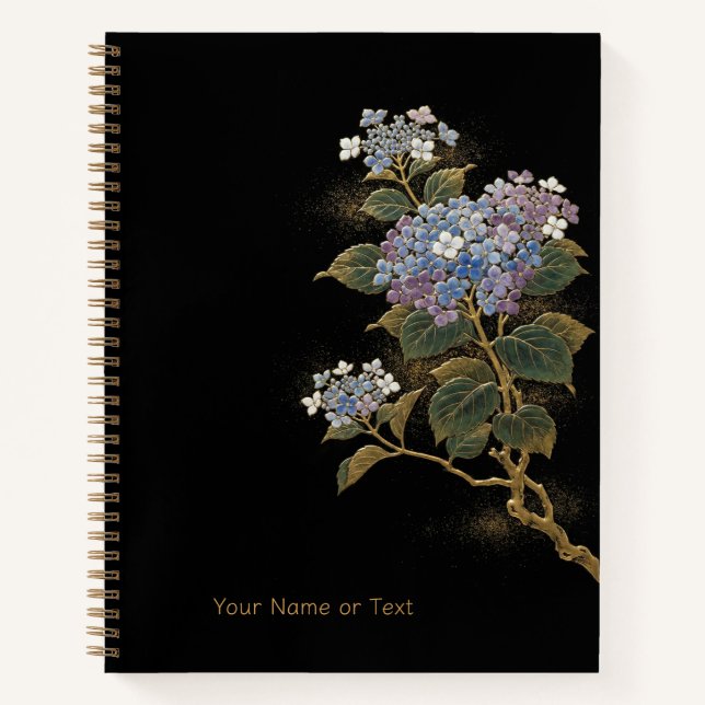 Cuaderno Radiant Ajisai: Hortensia al estilo Maki-e & Oro (Anverso)