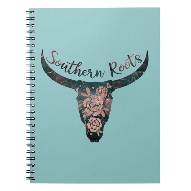 Cuaderno Raíces sureñas Country Longhorn rosa y verde (Frente)