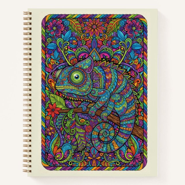Cuaderno Rainbow Chameleon Floral Neon Zentangle Journal (Anverso)