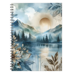 Cuaderno Rainy Day Watercolor Mountain Lake Rustic Boho