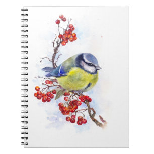 Cuaderno Rama de ilustracion de pájaro de invierno acuático