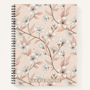 Cuaderno Rama Floral de Melocotón Suave con Flores Blancas