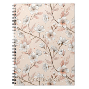 Cuaderno Rama Floral de Melocotón Suave con Flores Blancas