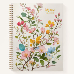 Cuaderno Rama simple de flores en colores pasteles y crema