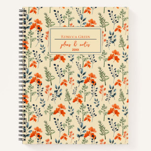 Cuaderno Rama verde floral floreciente Naranja botánico