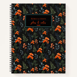 Cuaderno Rama verde floral floreciente Naranja botánico