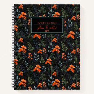 Cuaderno Rama verde floral floreciente Naranja botánico