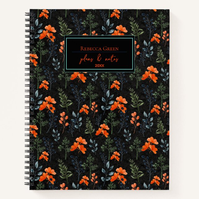 Cuaderno Rama verde floral floreciente Naranja botánico (Anverso)