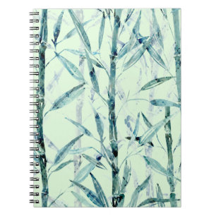 Cuaderno Ramas de bambú, blanco, verde, hojas, bambú