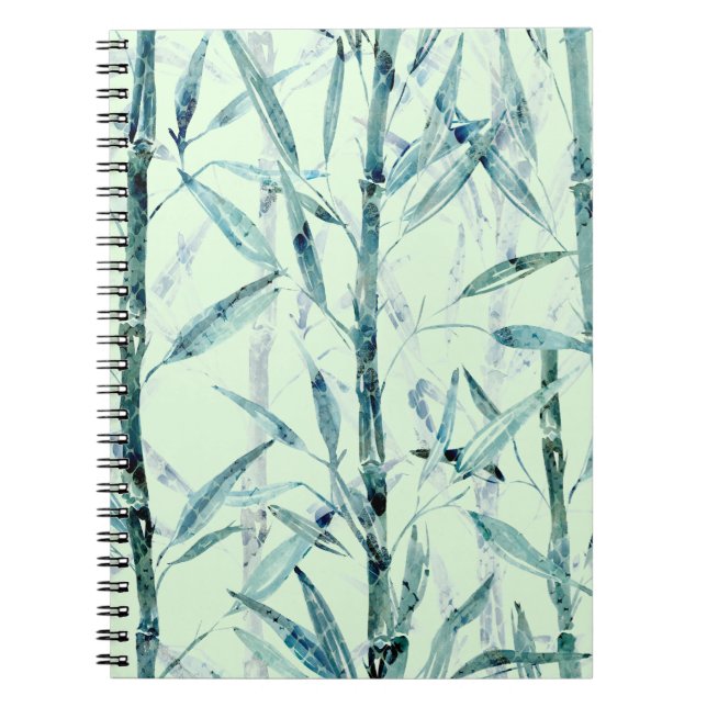 Cuaderno Ramas de bambú, blanco, verde, hojas, bambú (Frente)