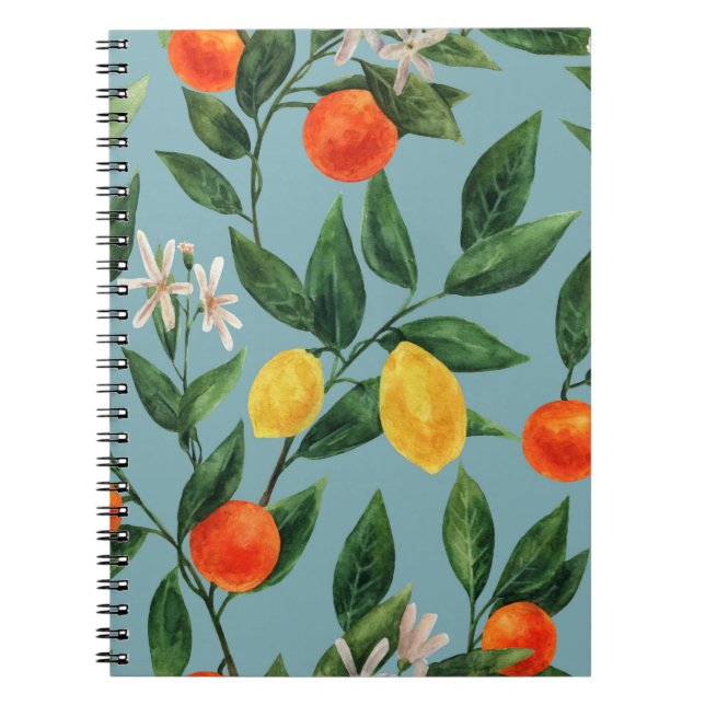 Cuaderno Ramas de cítricos: patrón ornamental de acuarela (Frente)