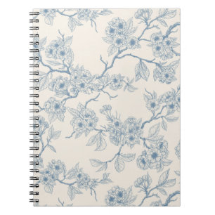 Cuaderno Ramas de flor de cerezo en azul y blanco apagado