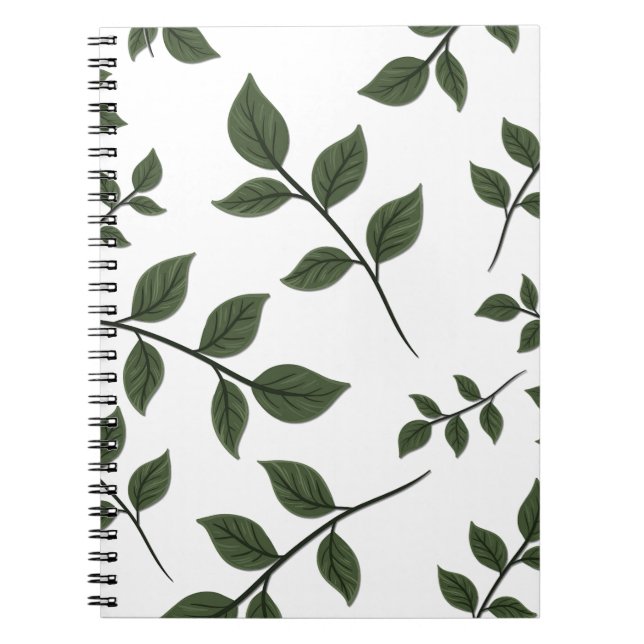 Cuaderno Ramas de follaje con hojas verdes sobre blanco (Frente)