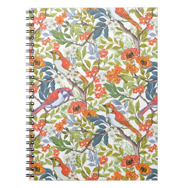 Cuaderno Ramas de jardín con flores y aves (Frente)