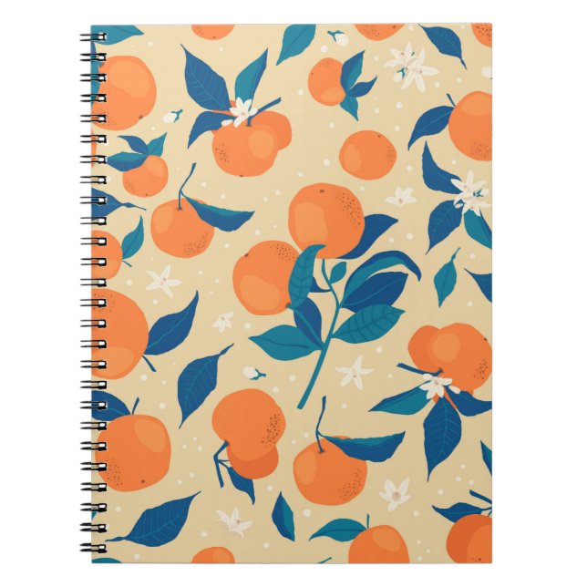 Cuaderno Ramas de naranjas: Patrón de fondo beige (Frente)