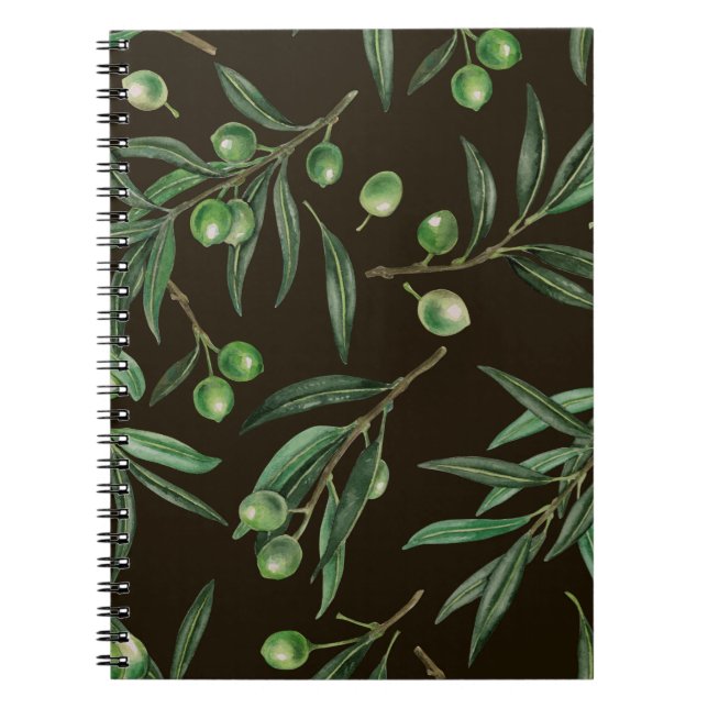 Cuaderno Ramas de oliva acuarela en negro (Frente)