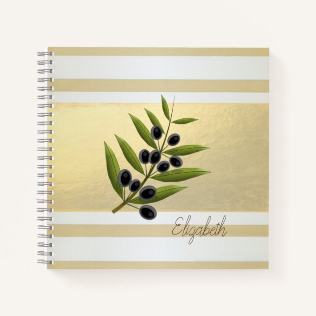 Cuaderno Ramas de olivo con rayas doradas femeninas (Anverso)