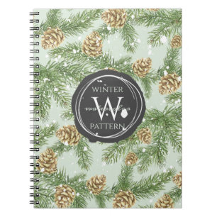 Cuaderno Ramas de pino y patrón de acuarela de cono de pino