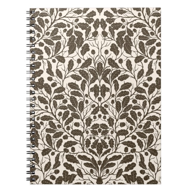Cuaderno Ramas y hojas de roble, patrón de damasco en marró (Frente)