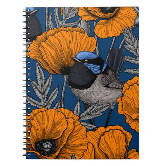 Cuaderno Ramblas de hadas y flores de amapola naranja (Frente)