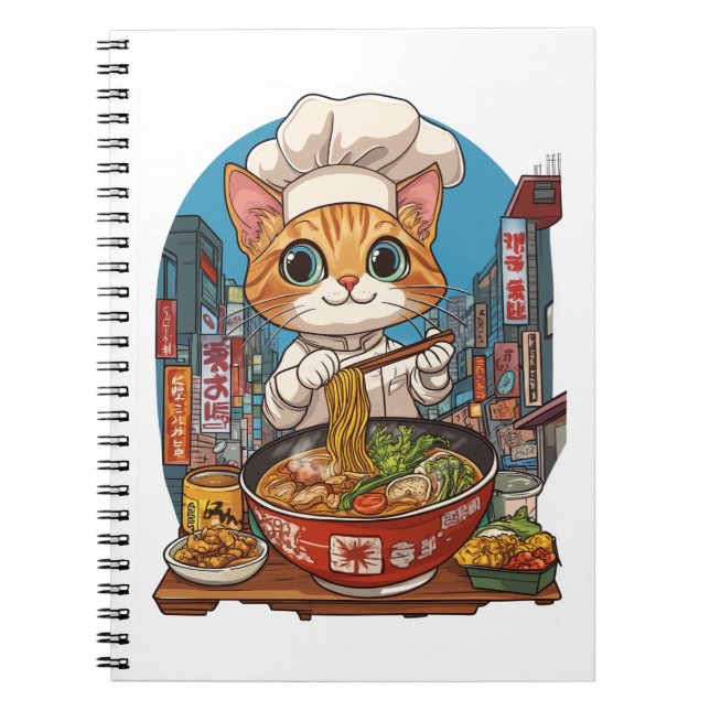 Cuaderno Ramen Neko � Gato Chef Divertido Anime Comida (Frente)
