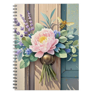 Cuaderno Ramillete peonías flores lavanda Rústico